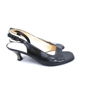 Salvatore Ferragamo Black Patent Leather Open Toe Sling Back Shoe Pump 6 B EUC